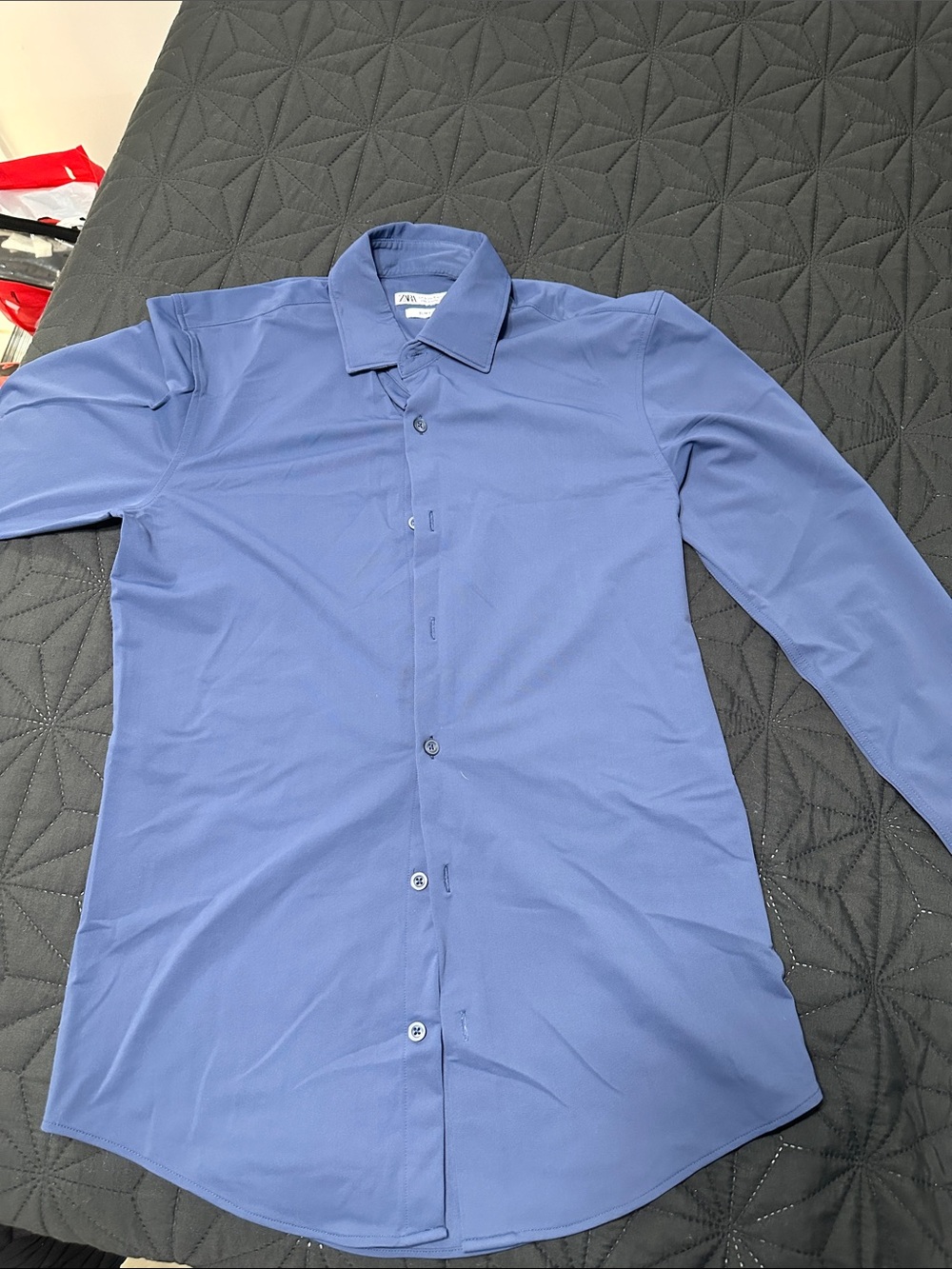 Zara Men's Blue Long-Sleeve Dress Shirt